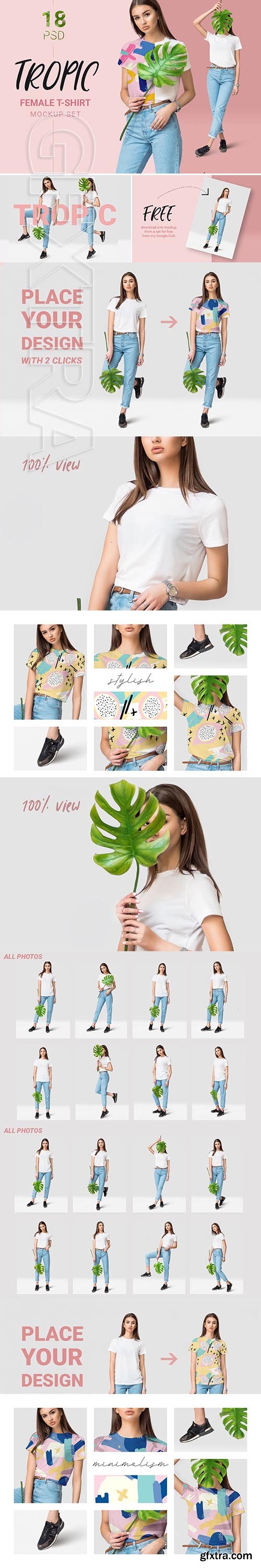 CreativeMarket - Female T-shirt Mockups + Free Demo 3749319