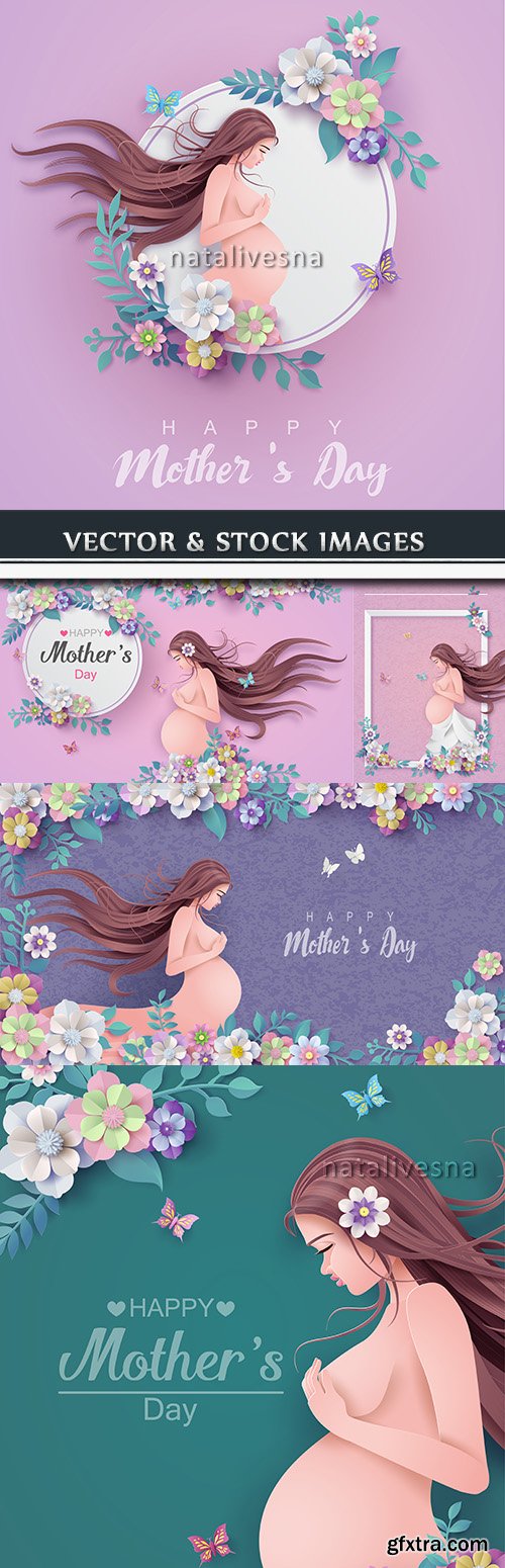 Mother's Day and Child Gentle Flower Design Illustrations 5xEPS