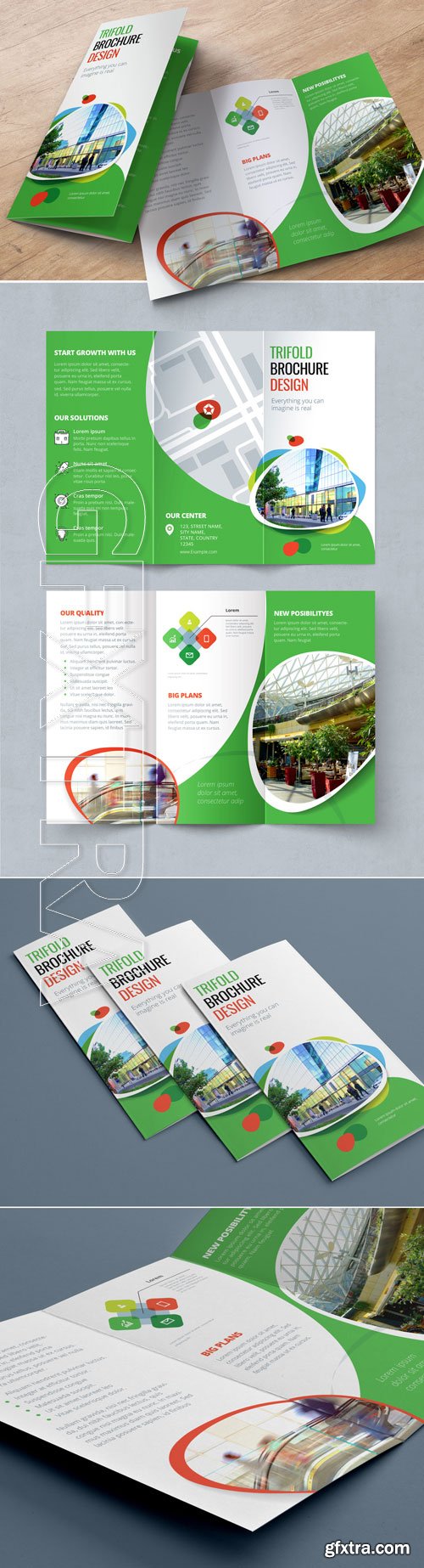 Green Trifold Brochure Layout with Abstract Spots