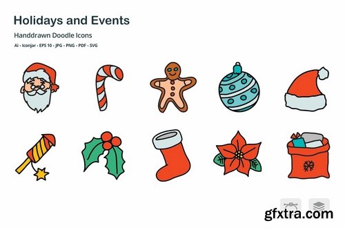 Holidays and Events Handdrawn Doodle Icons
