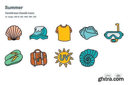 Summer Holidays Hand Drawn Doodle Icons