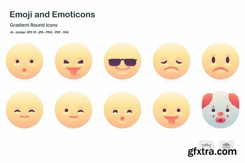 Emoji and Emoticons Gradient Round Icons