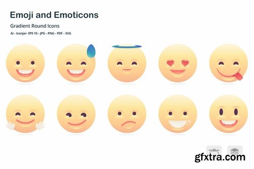 Emoji and Emoticons Gradient Round Icons