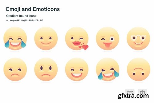 Emoji and Emoticons Gradient Round Icons