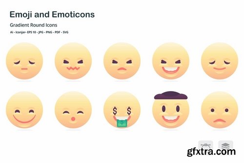 Emoji and Emoticons Gradient Round Icons