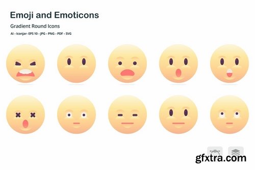 Emoji and Emoticons Gradient Round Icons