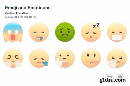Emoji and Emoticons Gradient Round Icons