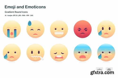 Emoji and Emoticons Gradient Round Icons
