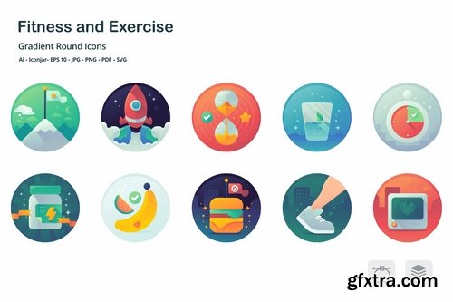 Health and Fitness Gradient Round Icons