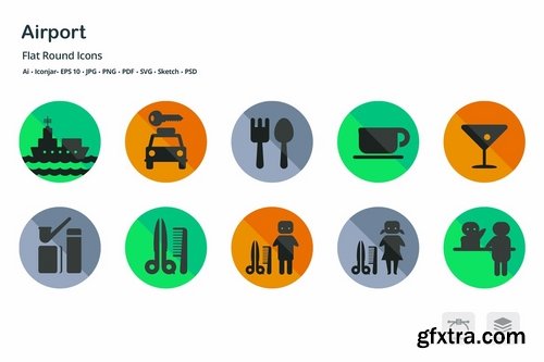 Airport and Travel Flat Round Icons