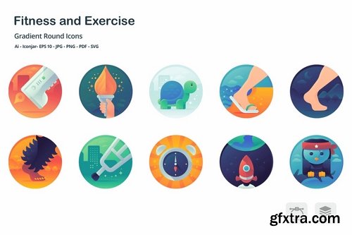 Health and Fitness Gradient Round Icons