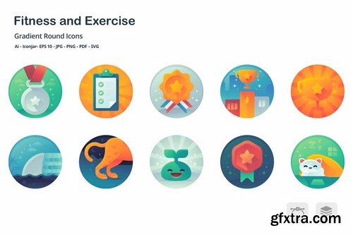 Health and Fitness Gradient Round Icons