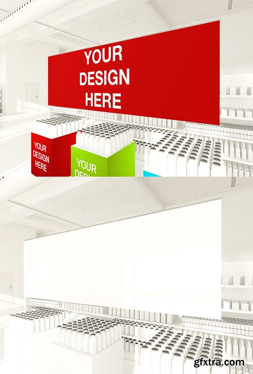 Hanging Poster and Shelves in a Supermarket Mockup 267615961