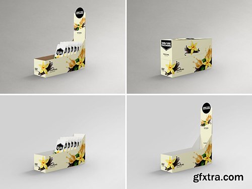 Side View Shelf Box with Snack Packets Packaging Design Mockup 268865072 Side View Shelf Box with Snack Packets Packaging Design Mockup 268865072