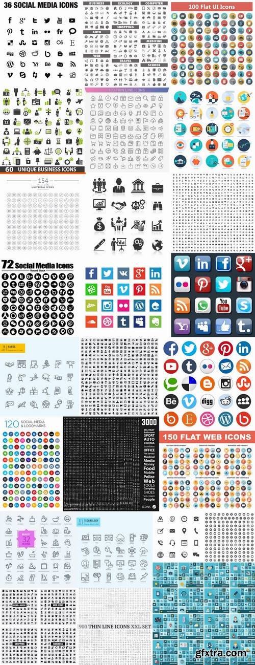 Icons collection of different subjects vector image 25 EPS