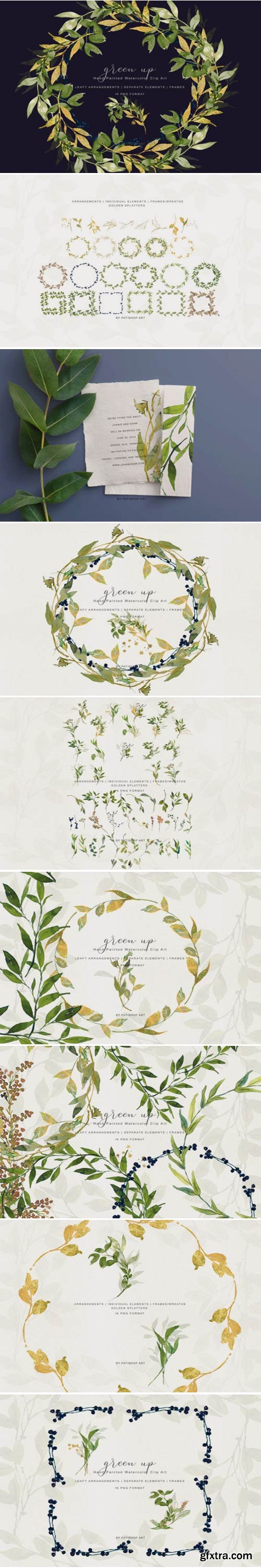 Watercolor Leafy Arrangements & Frames 1446877