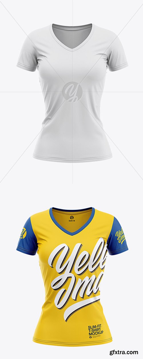 Women’s Slim-Fit V-Neck T-Shirt Mockup - Front View 31311