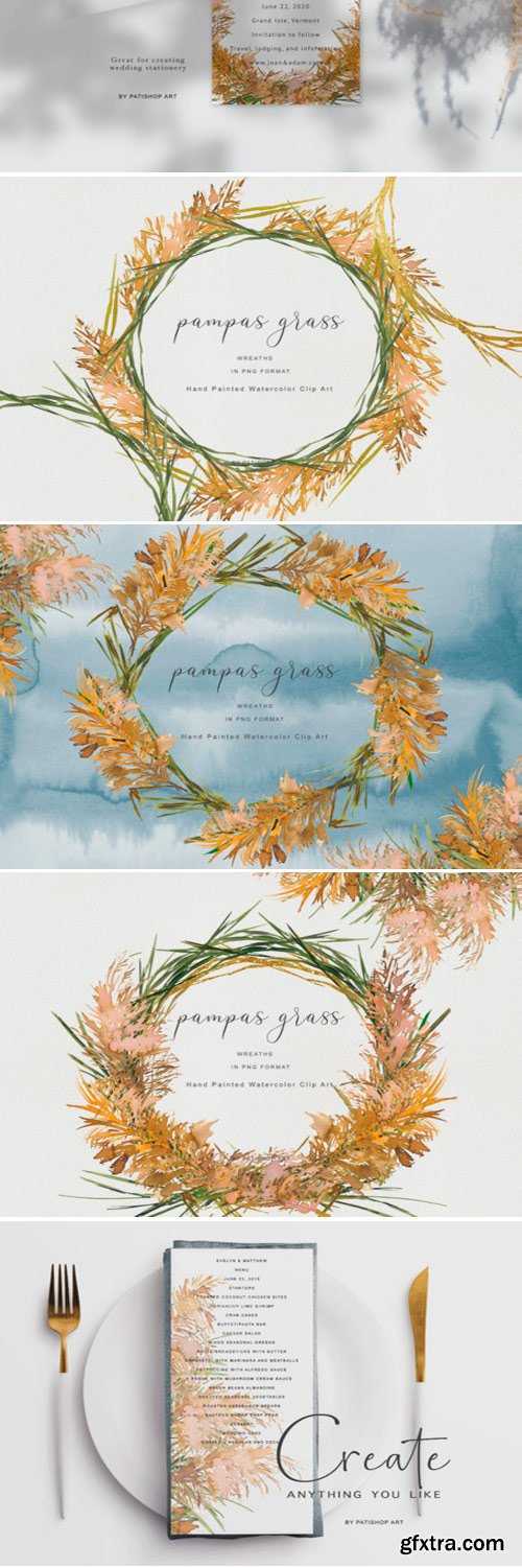 Watercolor Pampas Grass Wreath - Pampas 1453345