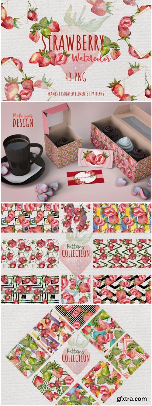 Strawberry Paradise Watercolor PNG 1460761
