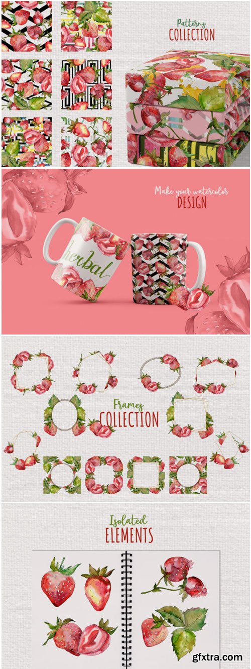 Strawberry Paradise Watercolor PNG 1460761