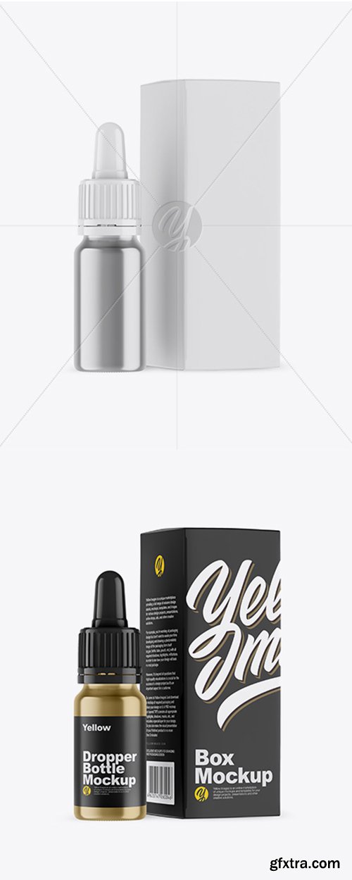 Metallic Dropper Bottle w/ Box Mockup 43603 Metallic Dropper Bottle w/ Box Mockup 43603