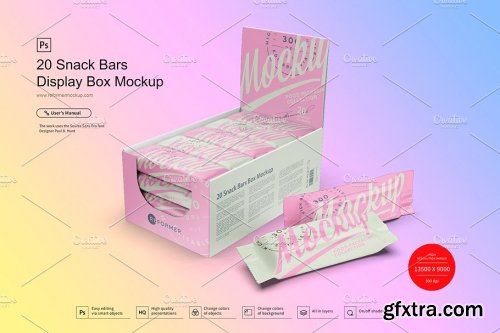 CreativeMarket - Display Box and Snack Bars Mockup 3780328