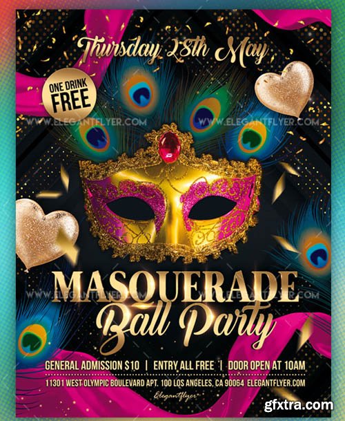 Masquerade Ball Party V1 2019 Premium Flyer Template in PSD