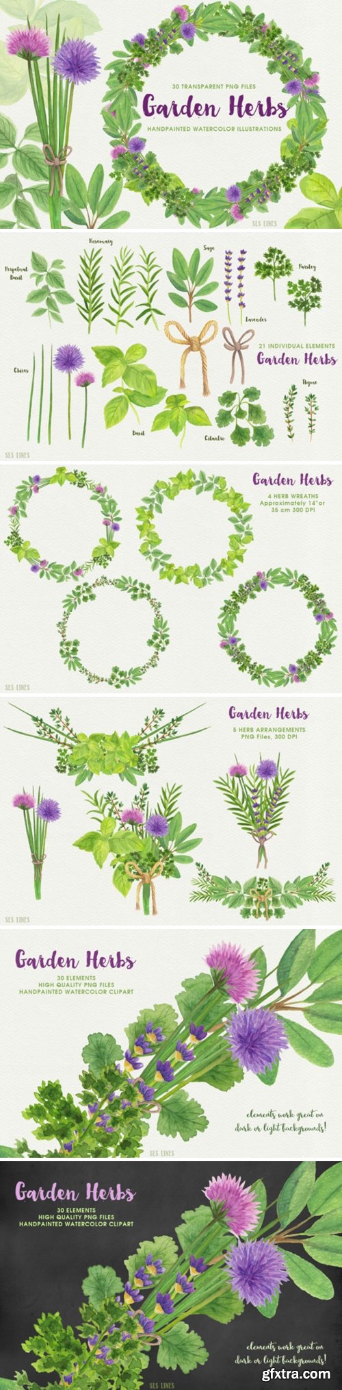 Herb Garden & Herb Wreaths Watercolors - Graphics 1467594