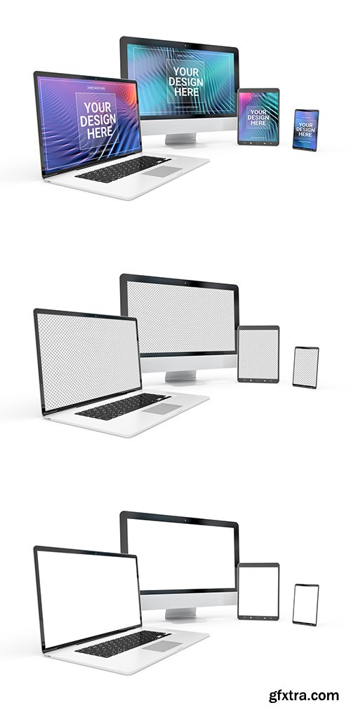Computer, Laptop, Phone, and Tablet on White Mockup 259187100
