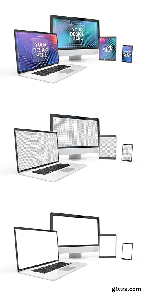 Computer, Laptop, Phone, and Tablet on White Mockup 259187100 Computer, Laptop, Phone, and Tablet on White Mockup 259187100