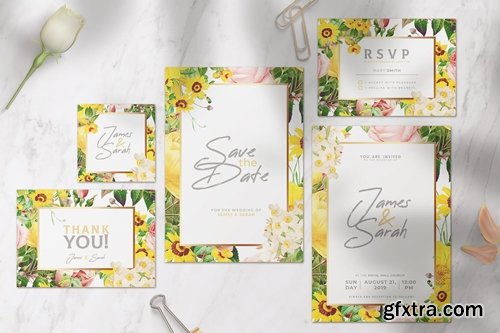 Wedding Invitation with Colorful Flowers