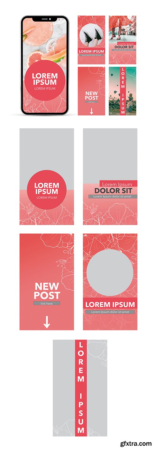 Red and White Social Media Story Posts with Floral Elements 259802678