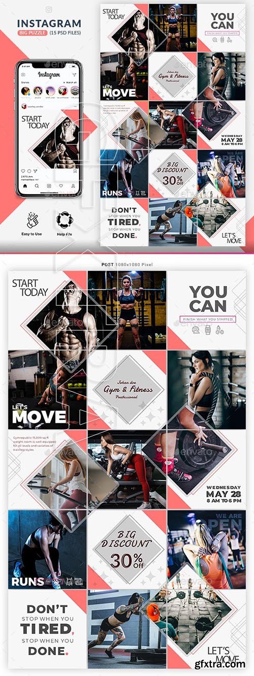 GraphicRiver - Fitness GYM Instagram Puzzle Templates 23953564