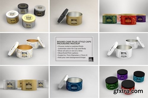 Round Cans with Plug Metal Cap Packaging Mockup