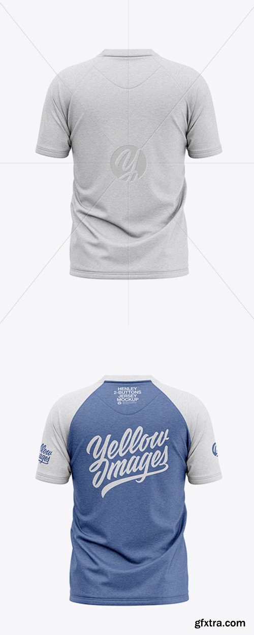 Men’s Heather Henley Neck Tow-Buttons Jersey Mockup - Back View 41408 Men’s Heather Henley Neck Tow-Buttons Jersey Mockup - Back View 41408