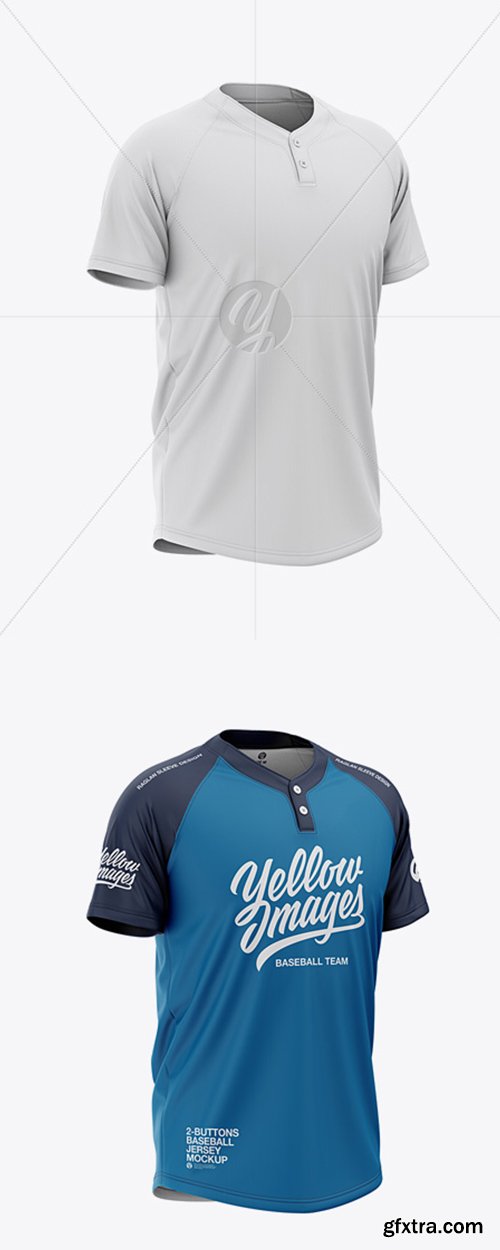 Men’s Two-Buttons Baseball Jersey Mockup - Front Half Side View 41200 Men’s Two-Buttons Baseball Jersey Mockup - Front Half Side View 41200