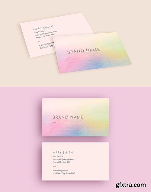 Business Card Layout with Rainbow Watercolor Gradient 273735504
