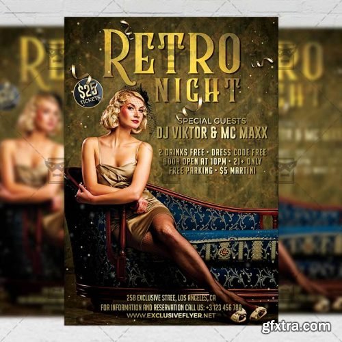 Retro Night Party Flyer – Club A5 Template