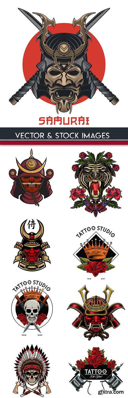 Samurai and skull vintage design tattoo Samurai and skull vintage design tattoo