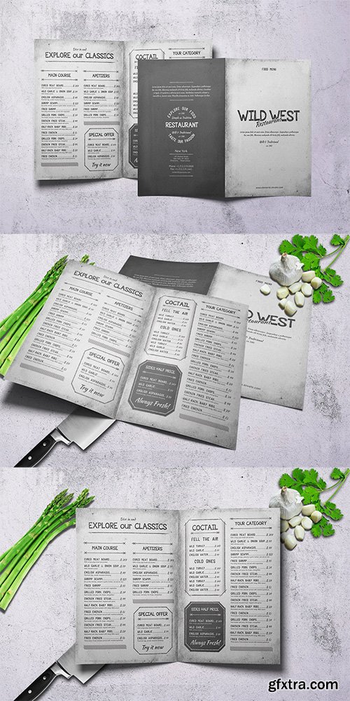 Wild West Bifold A4 & US Letter Food Menu Wild West Bifold A4 & US Letter Food Menu