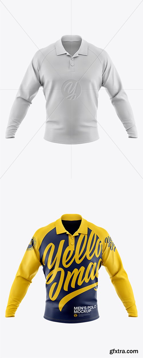 Men's Polo With Long Sleeve Mockup - Front View 19981 Men's Polo With Long Sleeve Mockup - Front View 19981