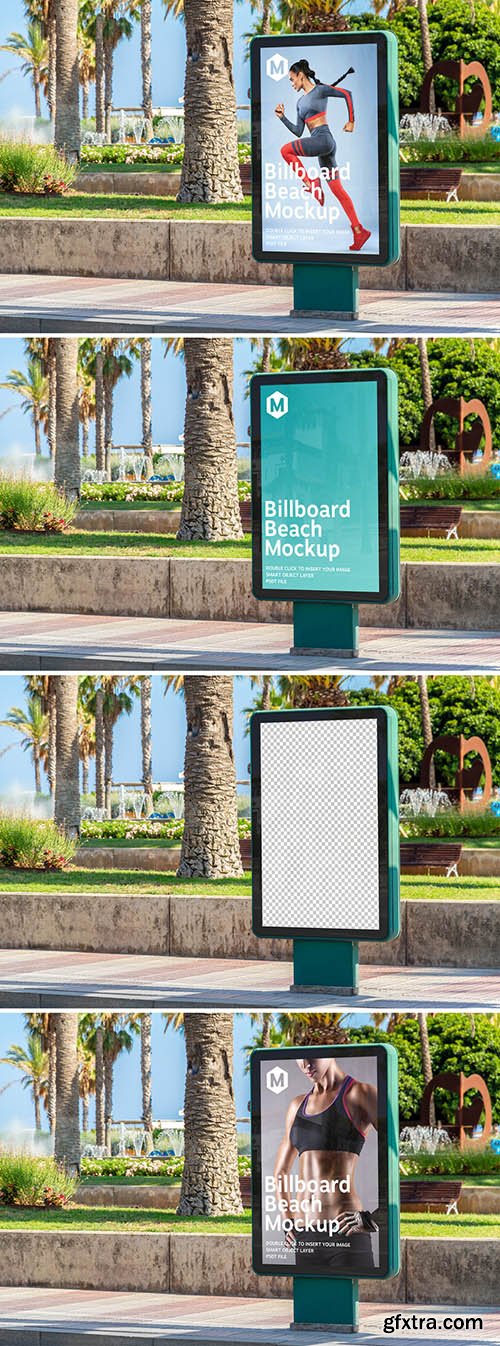 Outdoor Billboard Advertisement in Beach City Mockup 274306179