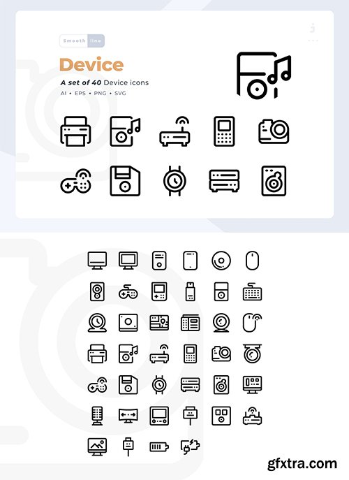 Smoothline - 40 Technology and Device Icon Set