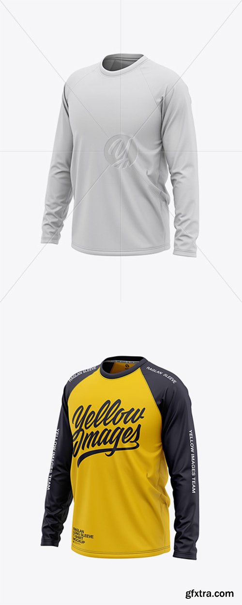 Men’s Raglan Long Sleeve T-Shirt Mockup - Front Half Side View 38348 Men’s Raglan Long Sleeve T-Shirt Mockup - Front Half Side View 38348