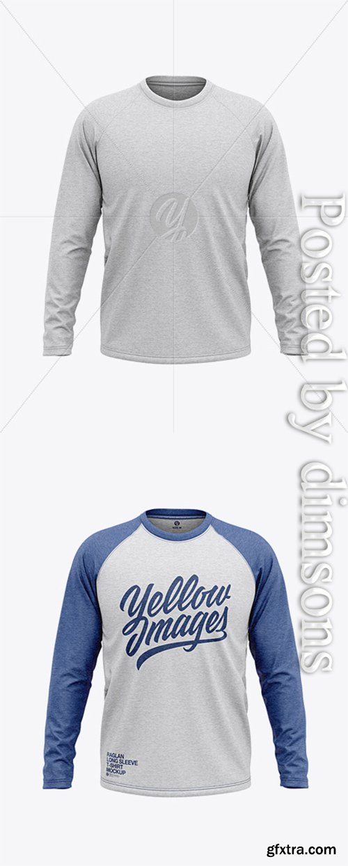 Men’s Heather Raglan Long Sleeve T-Shirt Mockup - Front View 38596 Men’s Heather Raglan Long Sleeve T-Shirt Mockup - Front View 38596
