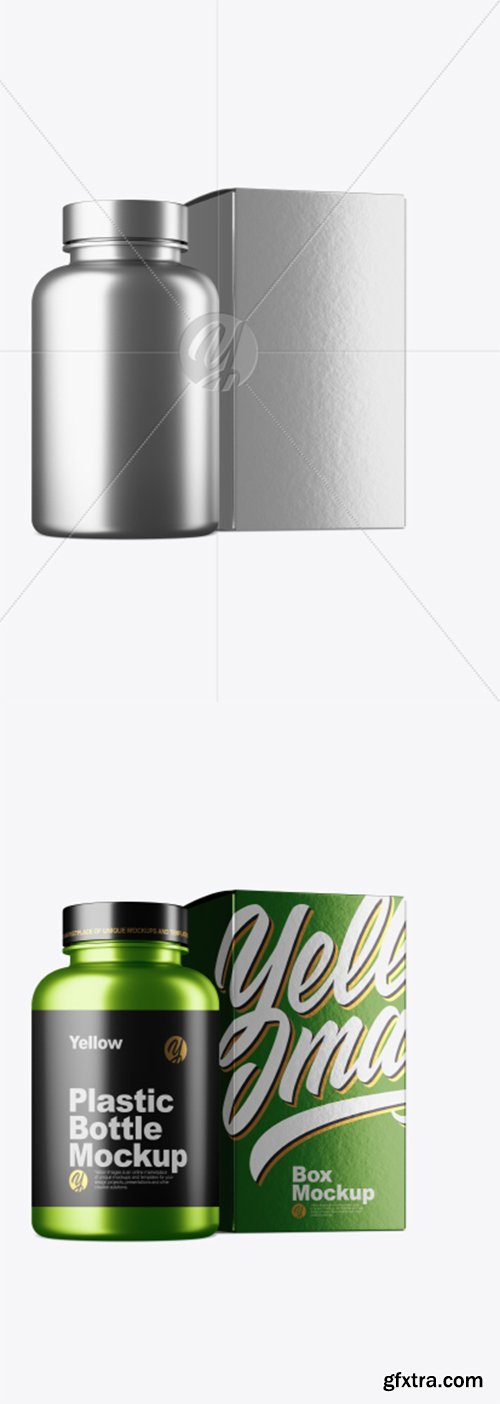 Metallc Bottle w/ Metallic Paper Box Mockup 34580