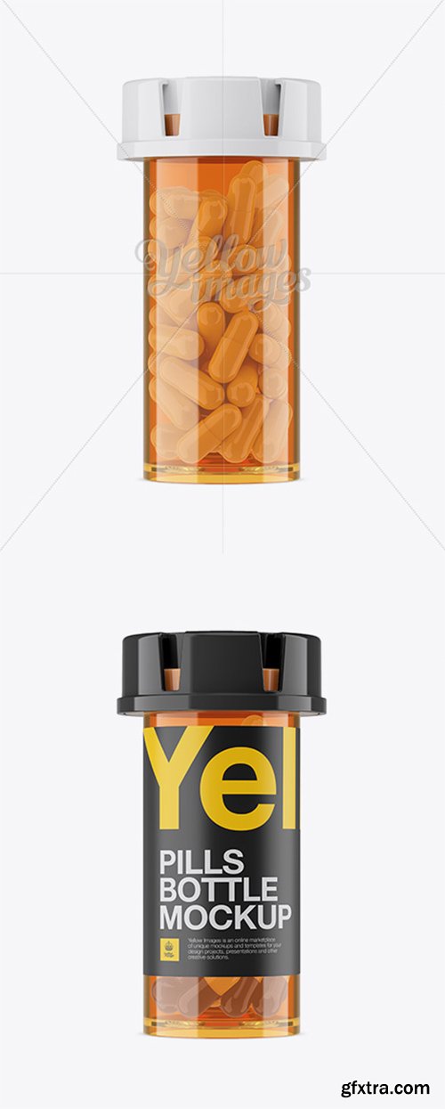 Plastic Orange Bottle With Capsules Mockup 34525