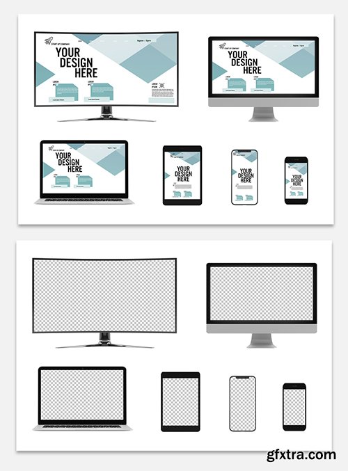 Mockup of Smartphones, Desktop Computers, Tablet, and Laptop 275120569