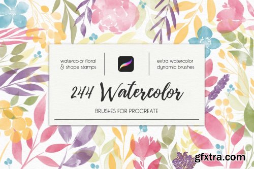 CreativeMarket - 244 Watercolor Brushes For Procreate 3851051