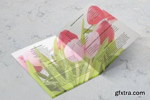 Designbundles - Pink tulip funeral program template 233873
